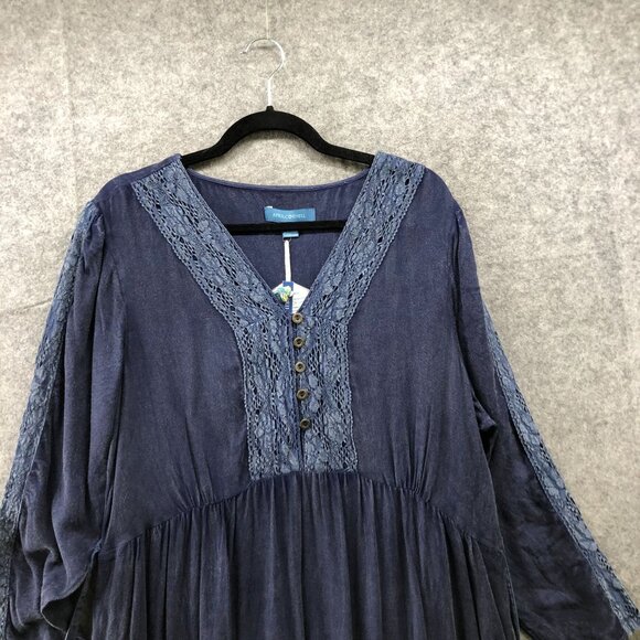NWT April Cornell Maxi Dress XL Sunwashed Navy Agatha Long Sleeve Blue Rayon - Picture 3 of 13